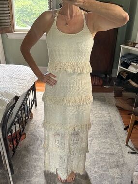 Crochet Fringe Maxi Dress — made in Italy